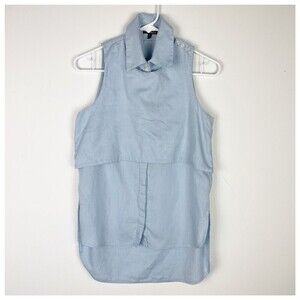 Intermix Blue Sleeveless Button Down Shirt Tencel cotton blend small